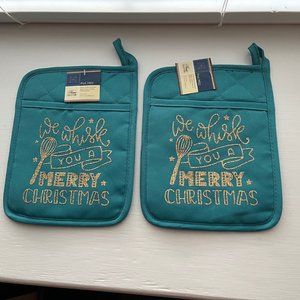 New Teal We Whisk You a Merry Christmas Custom Potholders Set of 2